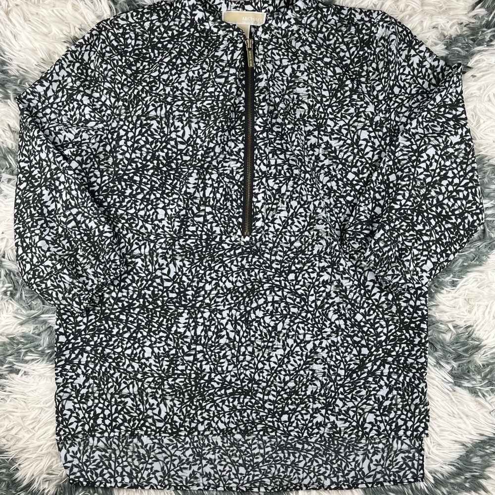 Michael Kors Women's Long Sleeve Half Zip Blouse Size 6 Black White
